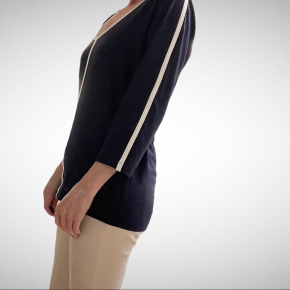 Claudia Sträter Navy/White V-Neck Blouse 36 - Picture 4 of 10